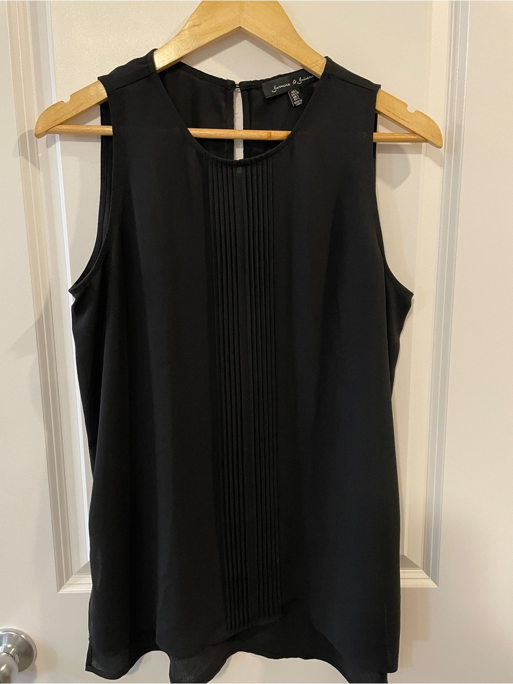 Sleeveless Sheer Black Pintuck Front Blouse